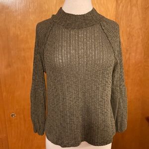 NWT White Willow Women's Size M Mock Neck Textured Top Thin Sweater Olive Green